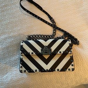 Valentino Light Ivory/Neto Striped Leather Rockstud Sliding Chain Shoulder Bag